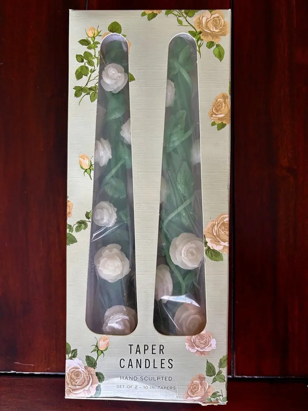 Anthropologie Rose Vine Taper Candles Set of 2 Hand Sculpted Floral Green 10